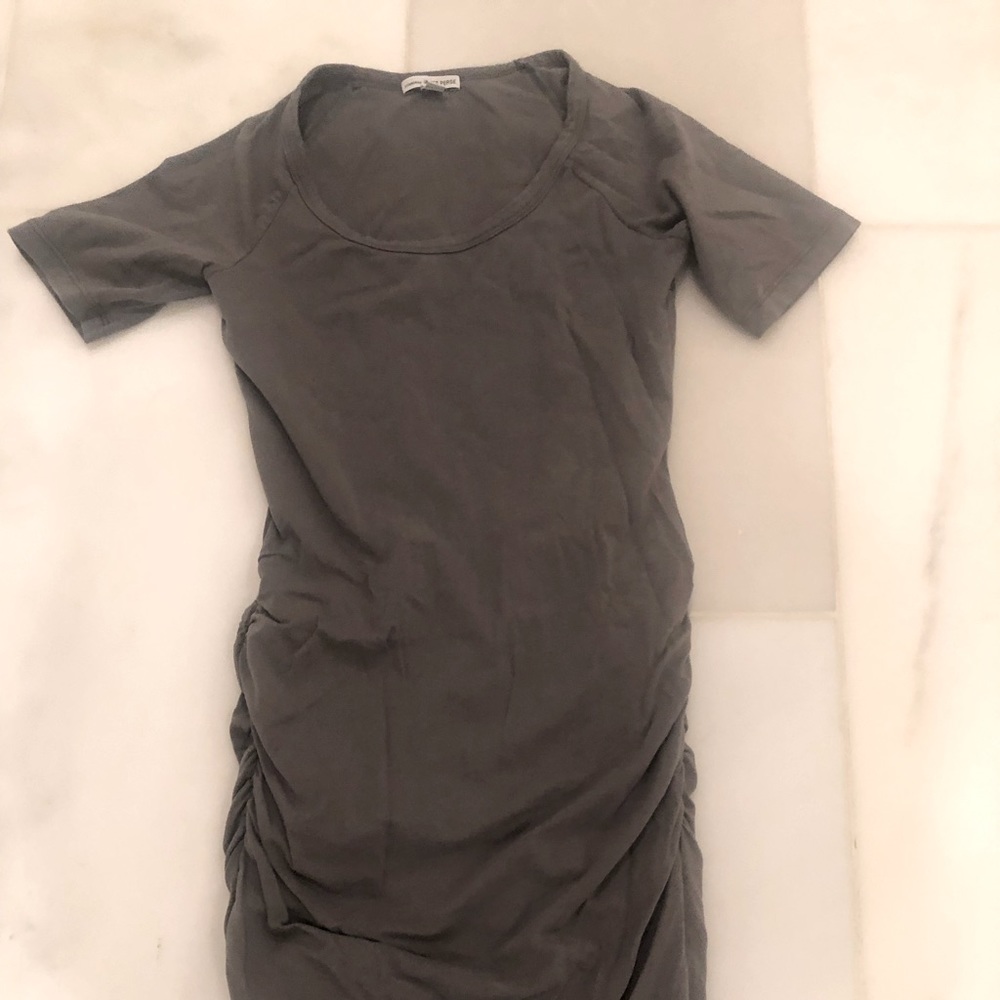 James Peres Grey Solid Blouson Dress